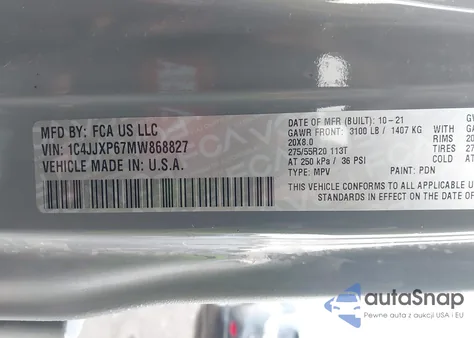 2021 Jeep Wrangler 4Xe Unlimited Sahara 4X4 z USA, uszkodzony, nr VIN 1C4JJXP67MW868827